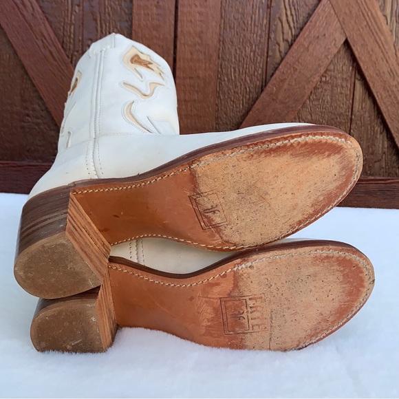 SOLD FRYE Vintage White Floral Campus Cowgirl Cowboy Western Boots Women’s 10 - Picture 9 of 13